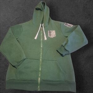 Attack On Titan ANIME Movie Stylish Green Hoodie with Emblem TAGS CUT OUT